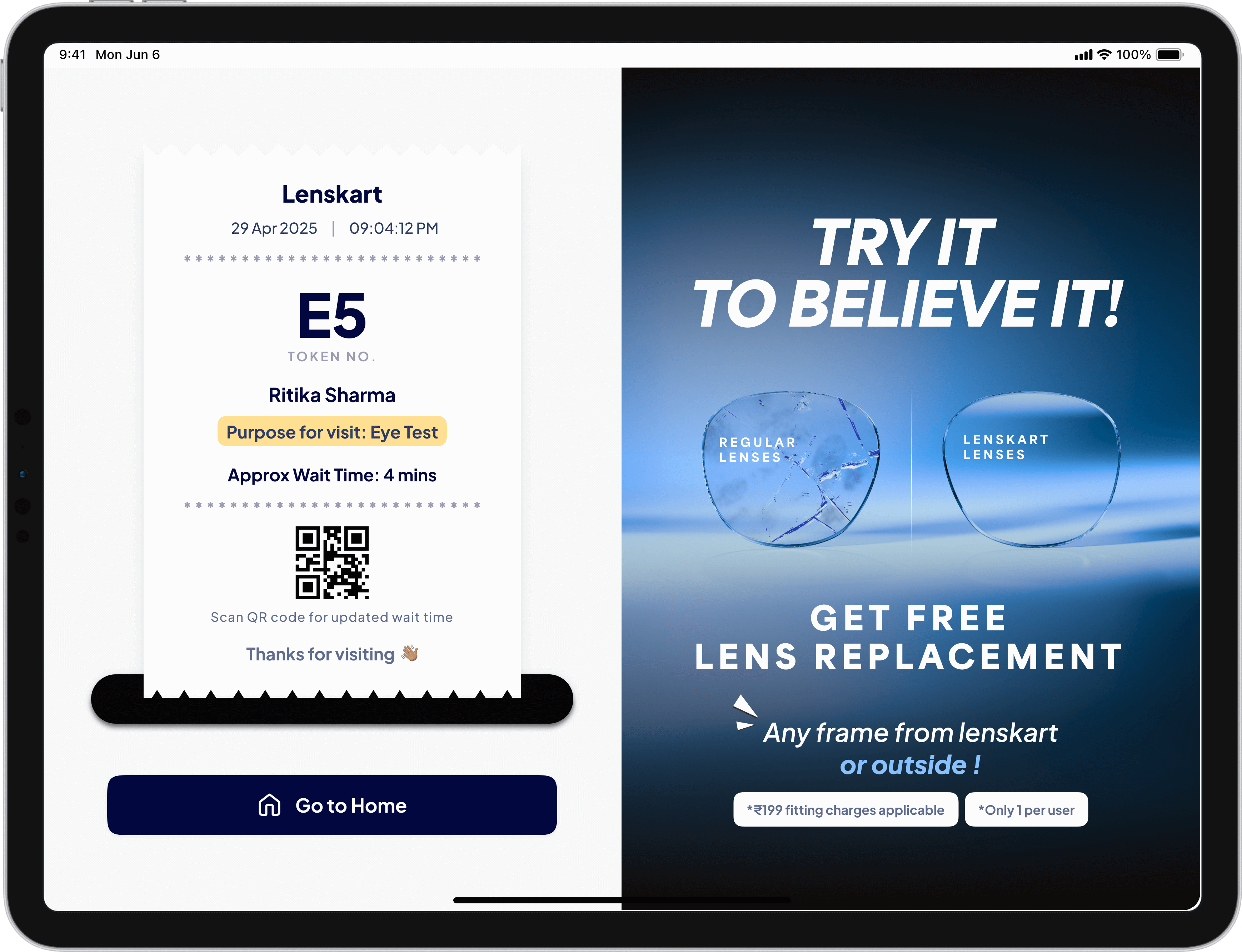 Final token screen design mockup